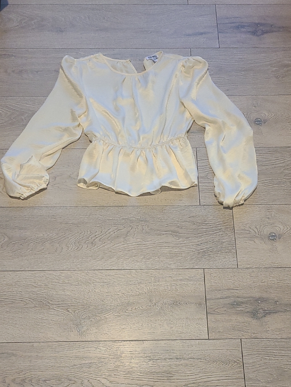 Steve Madden Cream Peplum Blouse with Puff Sleeves
